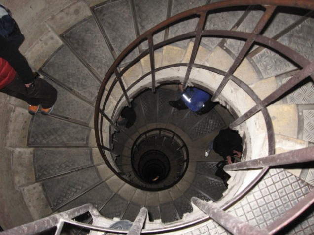 Spiral staircase leading down from the top of the Arc de Triomphe.